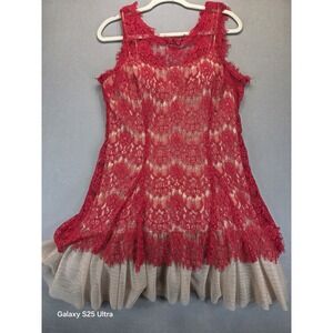 Betsy & Adam Red Lace Nude Dress Women 12 Tulle Layers Whimsygoth Flapper USA